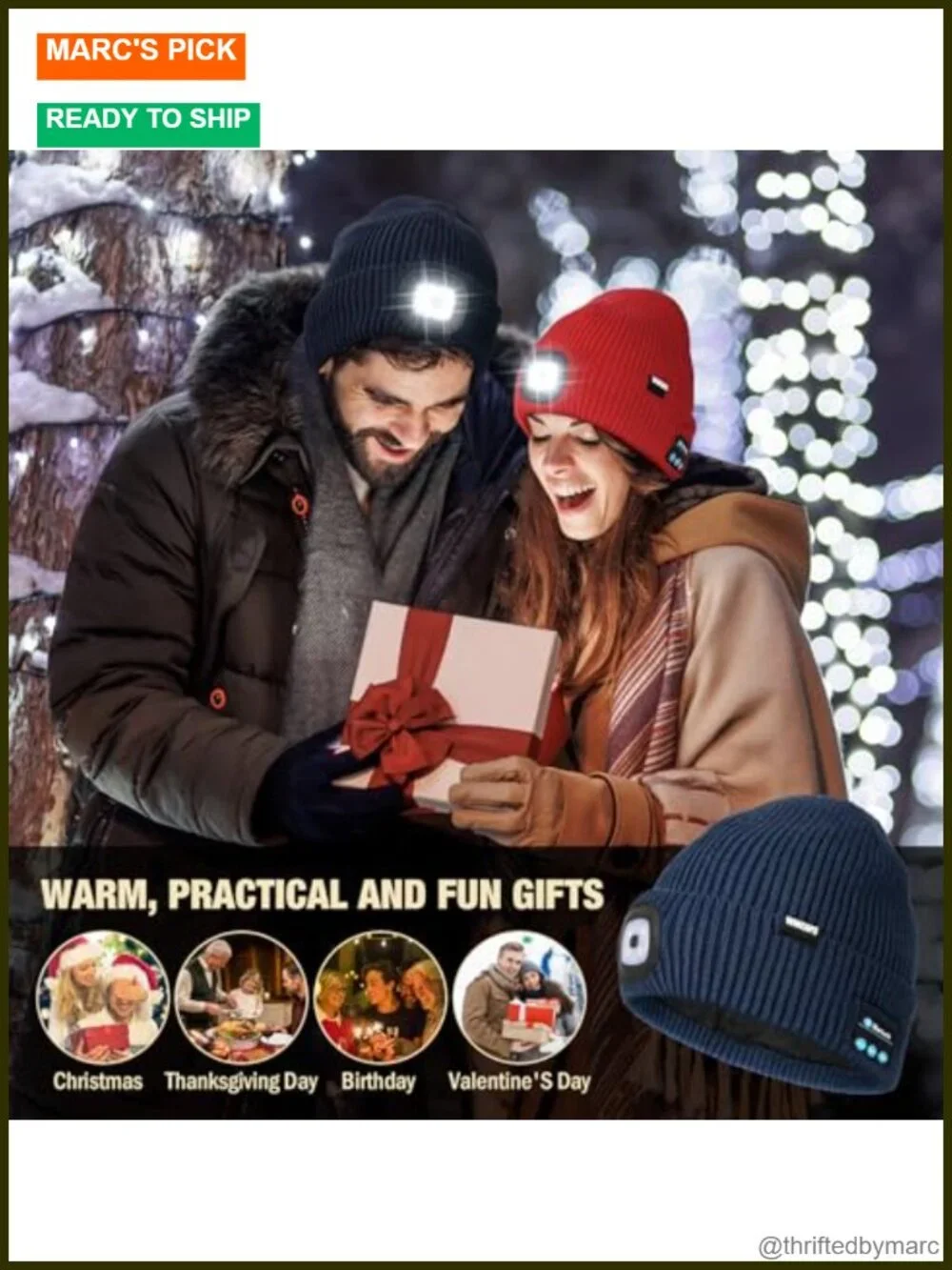 Fleece Lined Bluetooth LED Beanie with Speaker Mic, Hands-Free Light, Winter